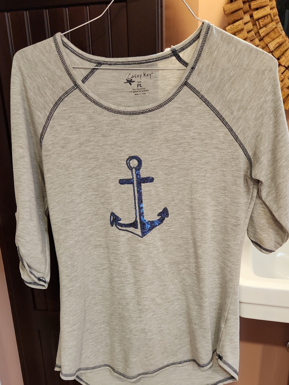 Light Gray Women's Anchor Sequin Tee by Lucky Key